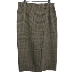 Vintage Theo Miles Full Wrap Midi Pencil Skirt Size Petite 10 Tan Houndstooth